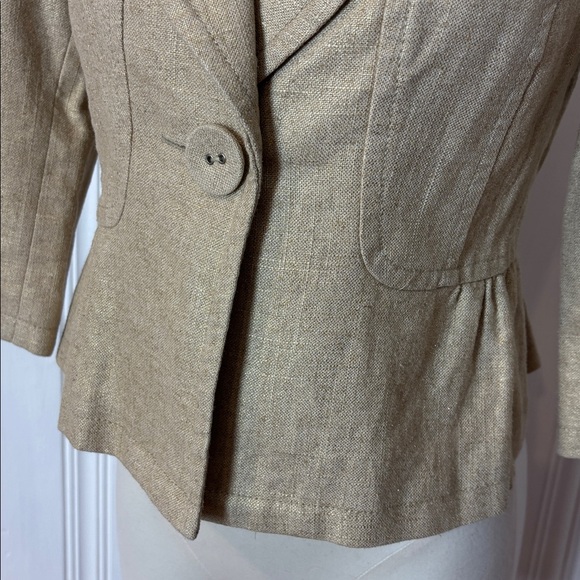 NYGARD Collection Linen Blend Blazer, Gold Thread, Peplum Jacket - Size 6 petite - Picture 5 of 13